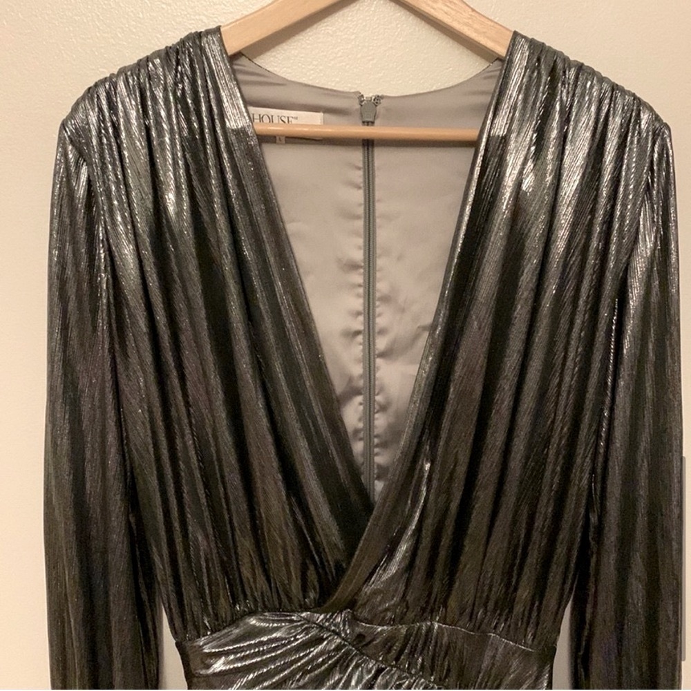 🔥 House of CB Silver Metallic Mini Dress US L - Picture 3 of 11